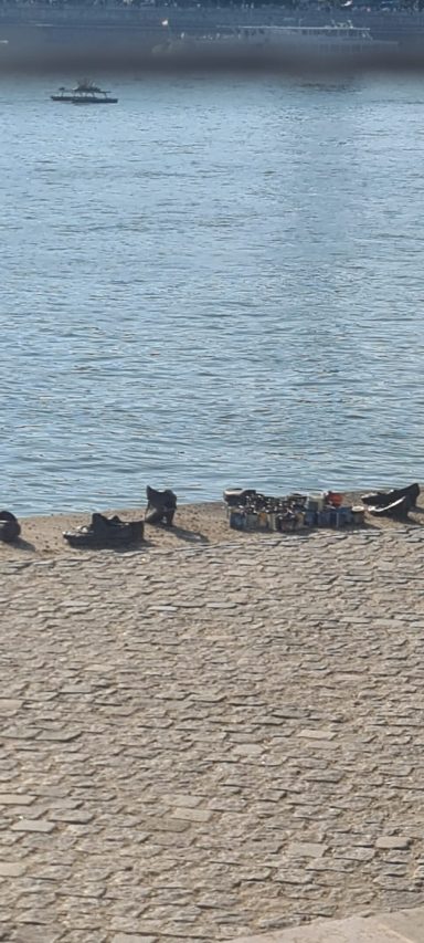 Nazi Victims Slippers and shoes on Danube bank, Budapest Tragic leftover slippers and shoes in Budapest